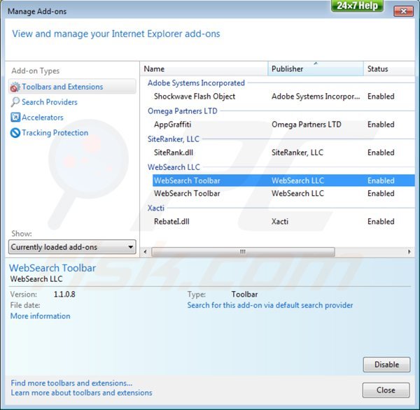 Remova WebSearch toolbar das extensões do Internet Explorer