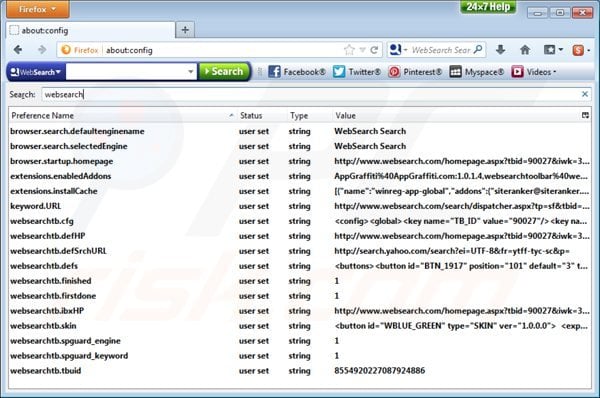 Remover websearch.com das configurações do motor de busca padrão do Mozilla Firefox
