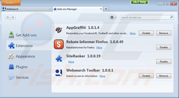 Remover WebSearch toolbar relacionados às extensões do Mozilla Firefox