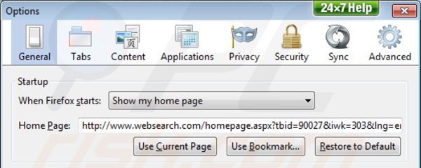 Remover websearch.com da página inicial do Mozilla Firefox
