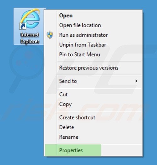 Remova vírus de istart.webssearches.com do Internet Explorer do atalho passo 1