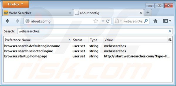 Remova vírus istart.webssearches.com das definições do motor de busca padrão do Mozilla Firefox