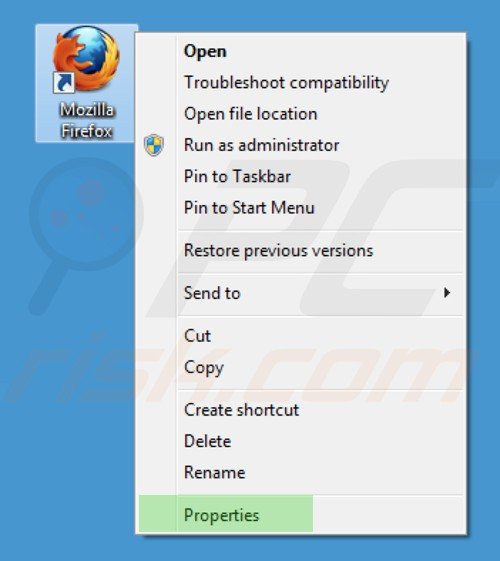 Remova vírus istart.webssearches.com do atalho do Mozilla Firefox  passo 1
