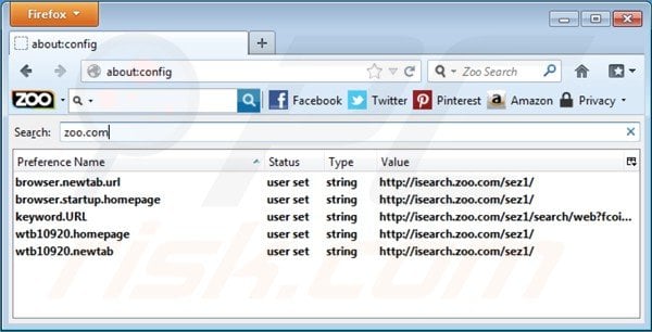 Remova isearch.zoo.com do motor de busca padrão de Mozilla Firefox