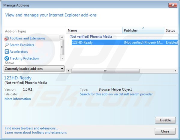 Remova 123HD-Ready do Internet Explorer passo 2