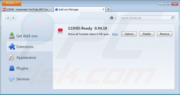 Remova 123HD-Ready do Mozilla Firefox passo 2