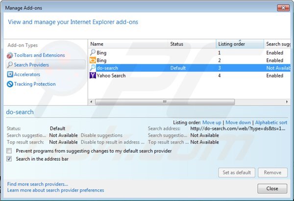Remova 22find.com do motor de busca padrão do Internet Explorer