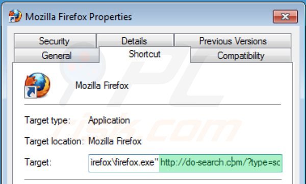 Remova o redirecionamento 22find.com do atalho do Mozilla Firefox passo 2