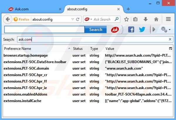 Remover a barra de ferramentas ask social do motor de busca padrão do Mozilla Firefox
