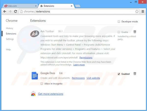 Remova ask-tb.com das extensões do Google Chrome