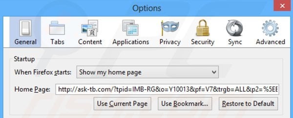 Remova ask-tb.com da página inicial do Mozilla Firefox