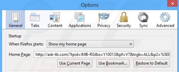 Remova ask-tb.com da página inicial do Mozilla Firefox