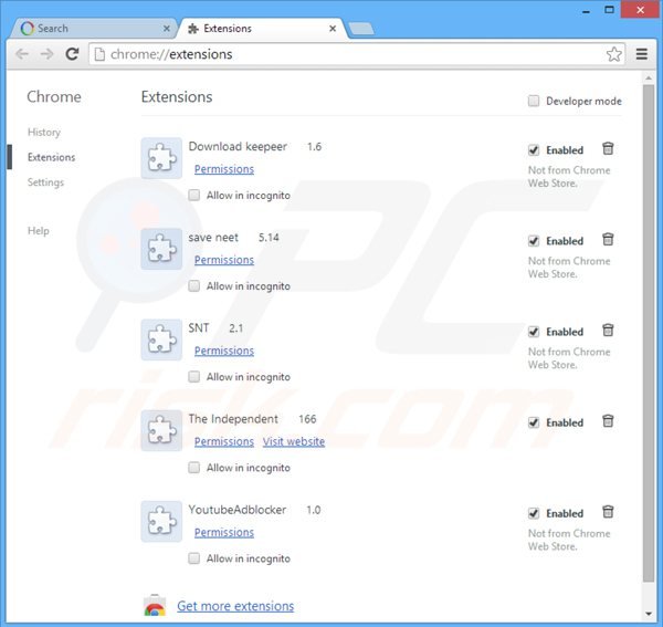 Remova websearch.awsomesearchs.info das extensões relacionadas com o Google Chrome