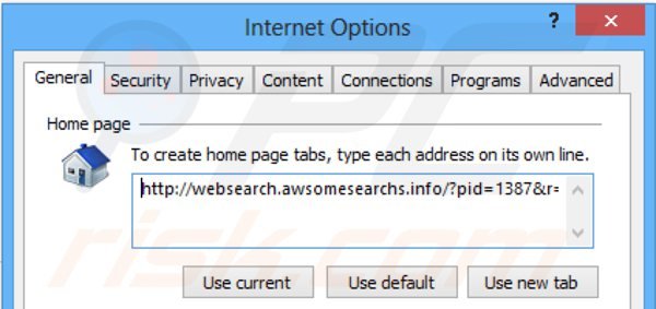 Remova websearch.awsomesearchs.info da página inicial do Internet Explorer