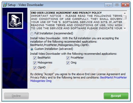 Instalador de software gratuito malicioso usado na distribuição de adware BestMarkit