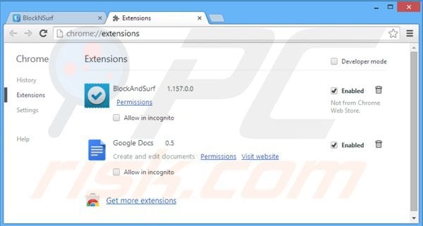 Remova os anúncios BlockAndSurf do Google Chrome passo 1