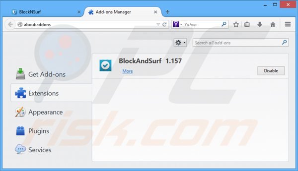 Remova os anúncios block and surf do Mozilla Firefox passo 2