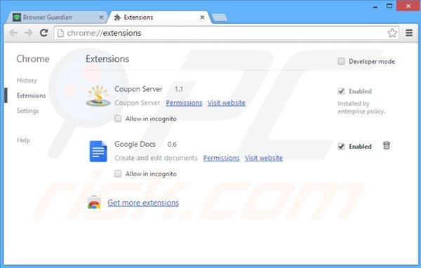 Remova os anúncios Browser Guardian do Google Chrome passo 2