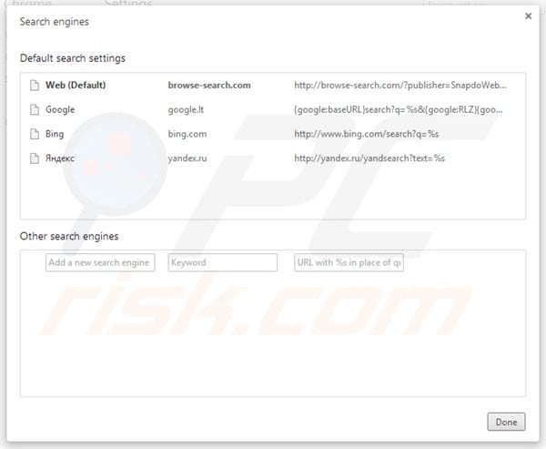 Remova o redirecionamento browse-search.com do motor de busca padrão do Google Chrome