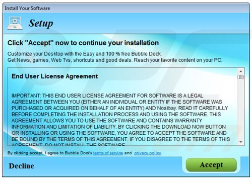 Instalador de software gratuito malicioso usado na distribuição do adware Bubble Dock