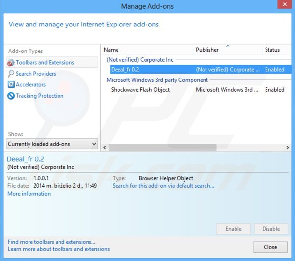 Remova o plug-in de Deeal do Internet Explorer passo 2