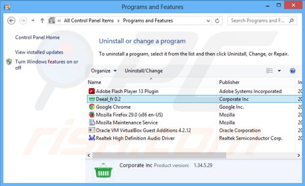 Desinstalar o adware deeal via Painel de Controlo