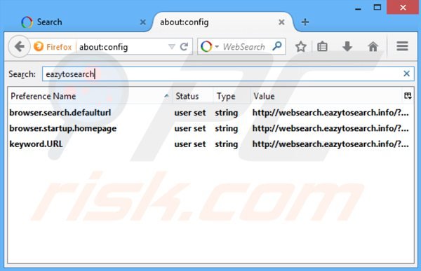 Remova websearch.eazytosearch.info do motor de busca padrão do Mozilla Firefox