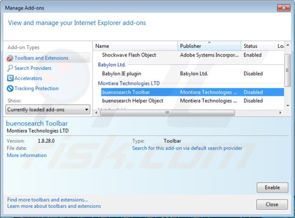 Remova as extensões relacionadas com enhanced-search.com do Internet Explorer