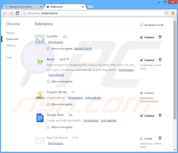 Remova os anúncios fabulousdiscounts do Google Chrome passo 2