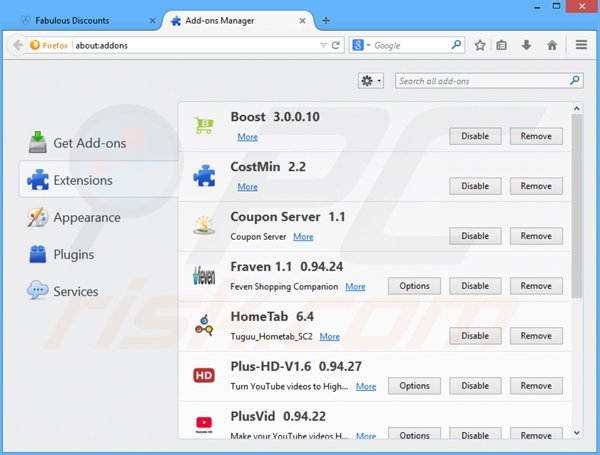 Remova os anúncios fabulousdiscounts do Mozilla Firefox passo 2