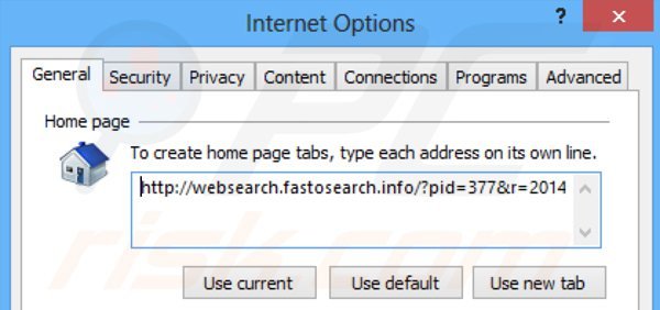 Remova websearch.fastosearch.info da página inicial do Internet Explorer
