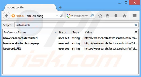 Remoção de websearch.fastosearch.info do motor de busca padrão do Mozilla Firefox