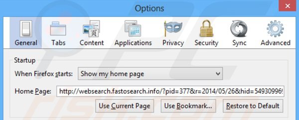 Remoção de websearch.fastosearch.info da página inicial do Mozilla Firefox