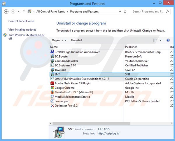 desinstalar o adware websearch.fastosearch.info via Painel de Controlo