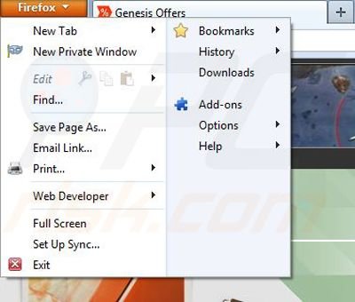 Remova os anúncios GenesisOffers do Mozilla Firefox passo 1
