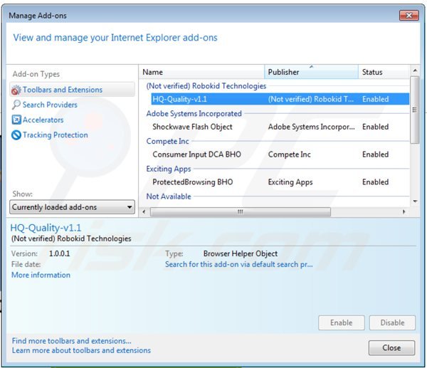 Remova HQ-Quality de Internet Explorer passo 2