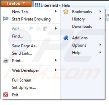 Remova os anúncios InterYield do Mozilla Firefox passo 1