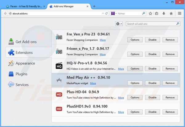 Remova a extensão Media Play AIR + do Mozilla Firefox passo 2