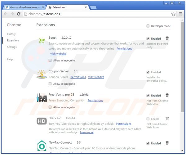 Remova o adware NewPlayer do Google Chrome passo 2