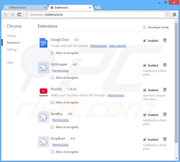 Remova OffersWizard de do Google Chrome passo 2