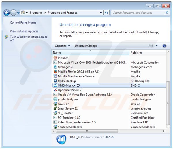 desinstalar o adware omg music que gera adware via Painel de Controlo