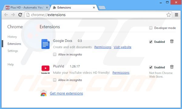 Remova PlusVid do Google Chrome passo 2
