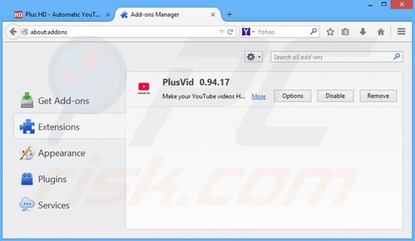 Remova PlusVid do Mozilla Firefox passo 2
