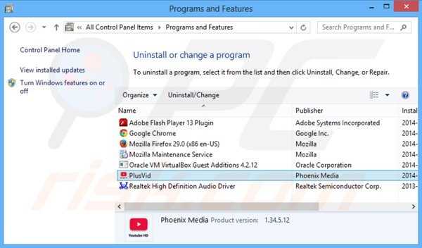 desinstalar o adware plusvid via Painel de Controlo