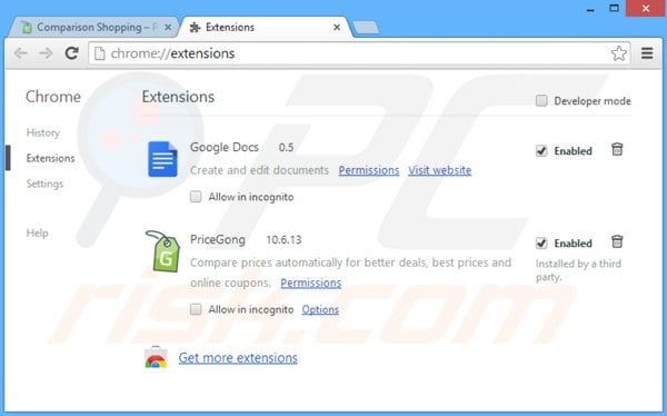 Remova o adware PriceGong do Google Chrome passo 2