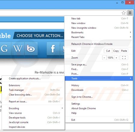 Remova Remarkable do Google Chrome passo 1