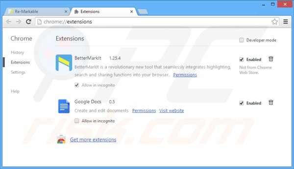 Remova Remarkable do Google Chrome passo 2