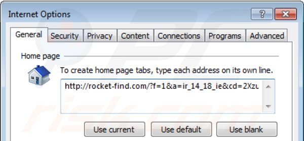 Remover rocket-find.com da página inicial Internet Explorer