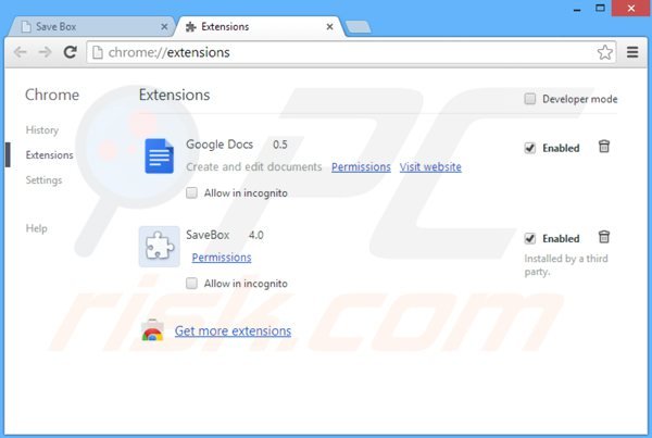 Remova SaveBox do Google Chrome passo 2