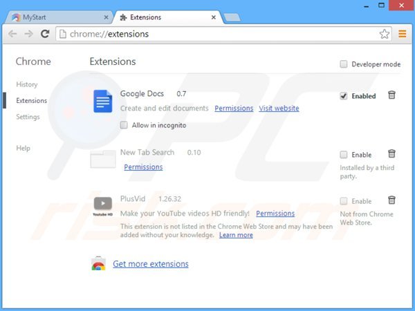 Removendo searchshock.com das extensões do Google Chrome